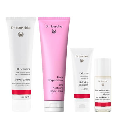 Dr Hauschka Body Concept ZESTAW Krem pod prysznic 150 ml + Krem do stóp 75 ml + Dezodorant z szałwii i mięty 50 ml + Różany krem do ciała 145 ml