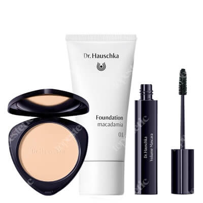 Dr Hauschka Make Up Set ZESTAW Podkład (kolor 01 Macadamia) 30 ml + Puder transparentny 8g + Tusz do rzęs (kolor 01 Black) 8 ml