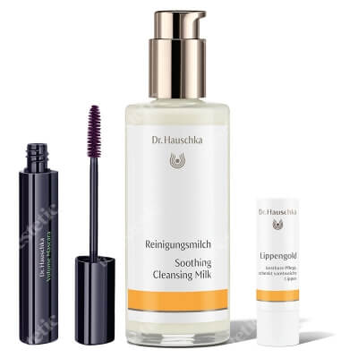 Dr Hauschka Mascara + Cleansing Milk + Lip Care Stick ZESTAW Pogrubiający tusz do rzęs (numer 03) 8 ml + Mleczko do demakijażu 145 ml + Sztyft pielęgnacyjny do ust 4,9 g