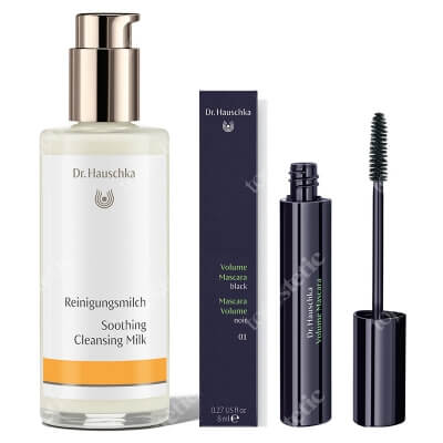 Dr Hauschka Mascara + Cleansing Milk ZESTAW Pogrubiający tusz do rzęs (kolor czarny) 8 ml + Mleczko do demakijażu 145 ml