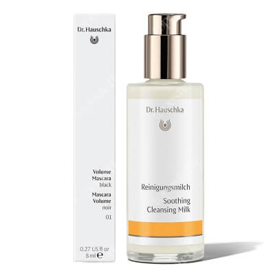 Dr Hauschka Mascara + Cleansing Milk ZESTAW Pogrubiający tusz do rzęs (kolor czarny) 8 ml + Mleczko do demakijażu 145 ml