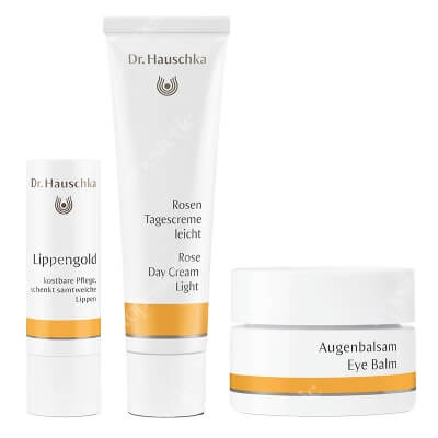 Dr Hauschka Perfect Start ZESTAW Lekki krem z róży na dzień 30 ml + Sztyft pielęgnacyjny do ust 4,9 g + Balsam pod oczy 10 ml