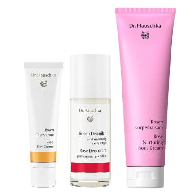 Dr Hauschka Rose Care ZESTAW Krem z róży na dzień 30 ml + Dezodorant z róży 50 ml + Różany krem do ciała 145 ml