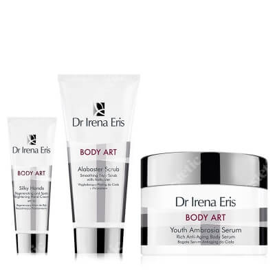 Dr Irena Eris Body Art Set ZESTAW Serum anti-aging do ciała 200 ml + Peeling do ciała z alabastrem 200 ml + Krem do rąk na przebarwienia SPF20 75 ml