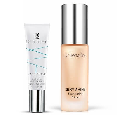 Dr Irena Eris Correcting Eye Cream SPF 20 + Silky Shine Illuminating Primer ZESTAW Krem korygujący cienie i obrzęki pod oczami 15 ml + Rozświetlająca baza 30 ml