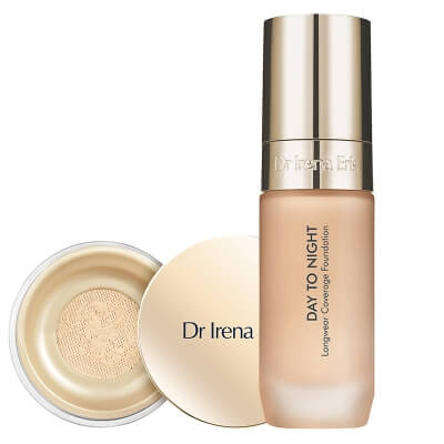 Dr Irena Eris Make-Up Fixer + Day To Night Coverage Foundation ZESTAW Transparentny puder utrwalający makijaż 10 g + Podkład (kolor 030C Nude) 30 ml