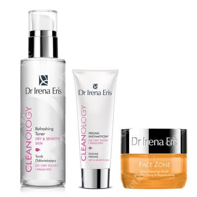 Dr Irena Eris Refreshing Toner + Enzyme Peeling + Jelly Sleeping Mask ZESTAW Tonik 200 ml + Peeling 75 ml + Żelowa maska 50 ml