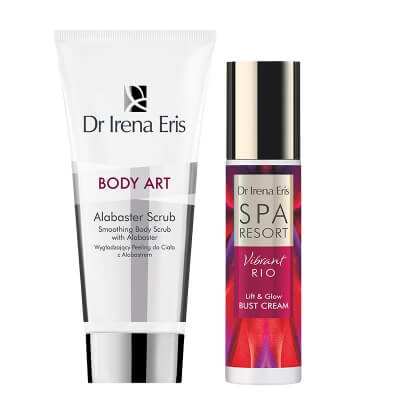 Dr Irena Eris Vibrant Rio Bust Cream + Alabaster Scrub ZESTAW Modelująco-rozświetlający krem do biustu 100 ml + Wygładzający peeling do ciała z alabastrem 200 ml
