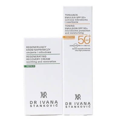 Dr Ivana Stanković Set Protect and Repair ZESTAW Regenerujący krem naprawczy 50 ml + Tonująca emulsja SPF 50+ 50 ml