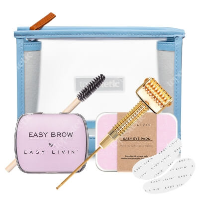 Easy Livin Bestseller Beauty Set ZESTAW Płatki po oczy 2 szt + Mydełko do stylizacji brwi 24 g + Roller z miedzi 1 szt + Kosmetyczka 1 szt