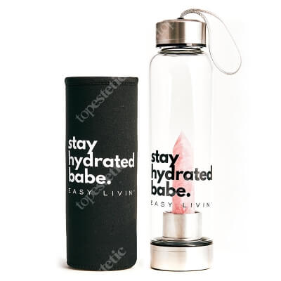 Easy Livin Butelka Szklana Z Różowym Kwarcem Łagodzi problemy z sercem, likwiduje ospałość i sprzyja płodności 1 szt