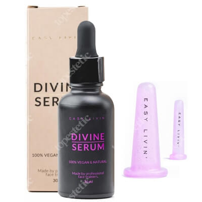 Easy Livin Divine Serum + Bańki Do Masażu Twarzy i Okolic Oczu ZESTAW Olejowe serum do masażu twarzy 30 ml + Dba o zdrową i promienną skórę twarzy 2 szt