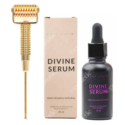 Easy Livin Divine Serum + Gold Derma Roller ZESTAW Olejowe serum do masażu twarzy 30 ml + Roller z miedzi niwelujący zmęczenie i stres 1 szt.