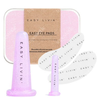 Easy Livin Easy Eye Pads + Bańki Do Masażu Twarzy i Okolic Oczu ZESTAW Wielorazowe płatki z silikonu 2 szt + Bańki do masażu  2 szt