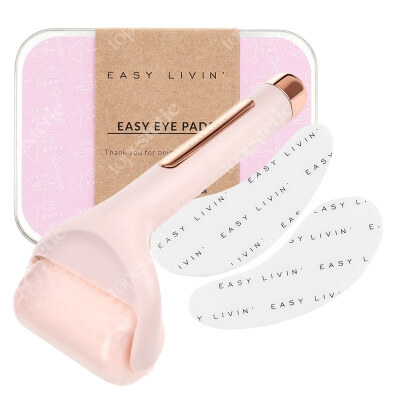 Easy Livin Easy Eye Pads + Ice Roller ZESTAW Wielorazowe płatki z silikonu 2 szt + Chłodzący wałek do masażu twarzy i ciała 1 szt