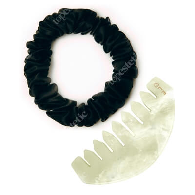 Easy Livin Gumka do włosów + Grzebień Jadeitowy ZESTAW Frotka z jedwabiu (czarna) 1 szt. + Wykonany ręcznie grzebyk z kamienia 1 szt.