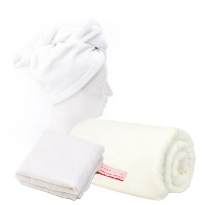 Easy Livin Ręcznik Muslinowy + Turban + Ręcznik SPA ZESTAW Ręcznik do twarzy 1 szt + Turban do włosów (kolor biel ) 1 szt + Ręcznik do ciała 1 szt