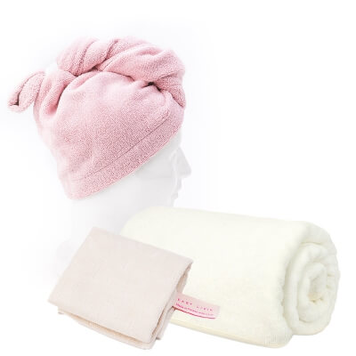 Easy Livin Ręcznik Muslinowy + Turban + Ręcznik SPA ZESTAW Ręcznik do twarzy 1 szt + Turban (kolor róż) 1 szt + Ręcznik do ciała 1 szt