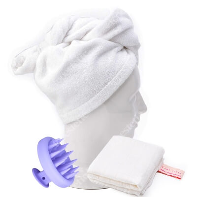 Easy Livin Szczotka Silikonowa + Ręcznik Muslinowy do Twarzy + Turban Do Włosów ZESTAW Szczotka do mycia i masażu głowy 1 szt + Ręcznik do twarzy 1 szt + Ręcznik bambusowy do włosów 1 szt