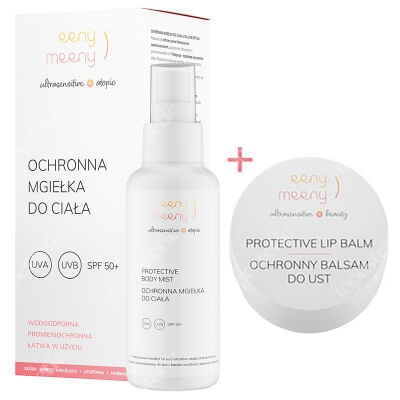 Eeny meeny Ochronna Mgiełka Do Ciała + Ochronny Balsam Do Ust ZESTAW Ochrona przeciwsłoneczna i przed promieniowaniem UV 100 ml + Nawilża, regeneruję skórę ust 15 g