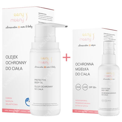 Eeny meeny Ochronna Mgiełka Do Ciała SPF 50+ + Olejek Ochronny Do Ciała ZESTAW Ochrona przeciwsłoneczna i przed promieniowaniem UV 100 ml+ Do codziennej pielęgnacji 200 ml