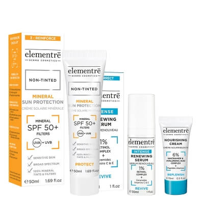 Elementre Age Defense ZESTAW Serum z 1% retinolem 30 ml + Filtr mineralny SPF 50 (kolor Non Tinted) 50 ml + Krem odżywczy 15 ml