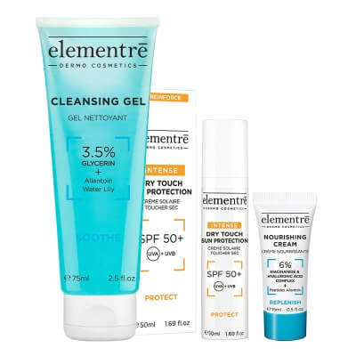 Elementre Basic Care ZESTAW Filtr przeciwsłoneczny 50 ml + Krem odżywczy 15 ml + Żel oczyszczający 75 ml