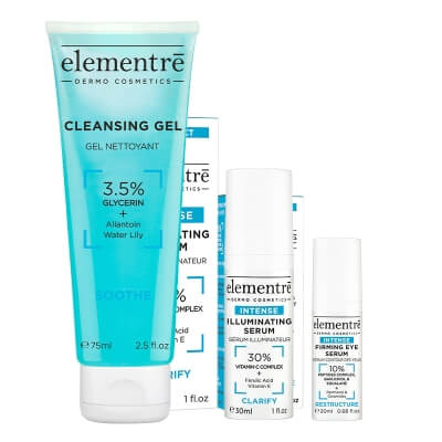 Elementre Brightening And Lifting ZESTAW Ujędrniające serum pod oczy 20 ml + Serum z 30% kompleksem witaminy C, 30 ml + Żel oczyszczający 75 ml