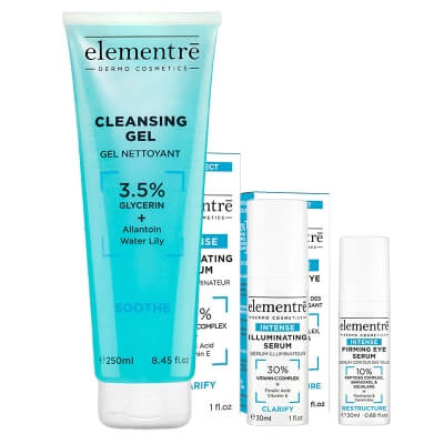 Elementre Clean + Firm+ Illuminating ZESTAW Żel oczyszczający 250 ml + Serum pod oczy 20 ml + Serum z 30% kompleksem witaminy C, 30 ml GRATIS