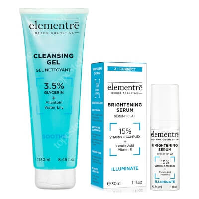 Elementre Cleansing + Brightening ZESTAW Żel oczyszczający 250 ml + Serum z 15% kompleksem witaminy C, 30 ml