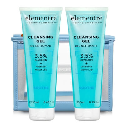 Elementre Cleansing Gel x 2 + Kosmetyczka Topestetic ZESTAW Żel oczyszczający 250 ml x 2 + Przezroczysta 1 szt