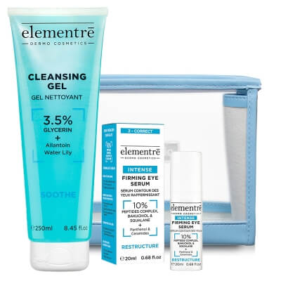 Elementre Eye Complete ZESTAW Żel oczyszczający 250 ml + Serum pod oczy 20 ml + Kosmetyczka 1 szt GRATIS