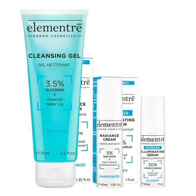 Elementre Glow Skin ZESTAW Serum z 30% kompleksem witaminy C, 30 ml + Silnie rozjaśniający krem 40 ml + Żel oczyszczający 75 ml