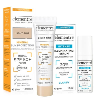 Elementre Illuminating And Protective Set ZESTAW Serum z witaminy C 30 ml + Filtr mineralny SPF 50 (kolor Light Tint) 50 ml
