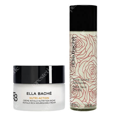 Ella Bache Royale Rich Nourishing Cream + Satin Skin Dry Oil ZESTAW Bogaty odżywczy krem 50 ml + Suchy olejek do twarzy, ciała i włosów o zapachu kwitnącej róży 100 ml