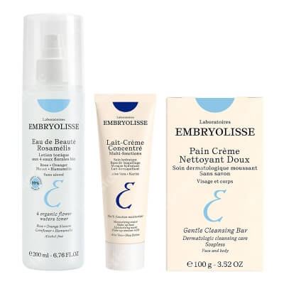 Embryolisse Complex Care ZESTAW Dermatologiczna kostka myjąca 100 g + Woda piękności Rosamelis 200 ml + Krem odżywczo-nawilżający 30 ml