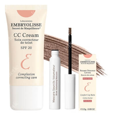 Embryolisse Delicate Make Up ZESTAW CC krem 30 ml + Pogrubiająca mascara i pogrubiające serum do brwi (kolor - jasny brąz) 5 ml + Koloryzująco-odżywczy balsam do ust 2,5g
