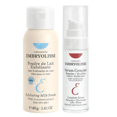 Embryolisse Exfoliating Milk Powder + Serum Complet ZESTAW Delikatny puder peelingujący 40 g + Kompleksowe serum 30 ml