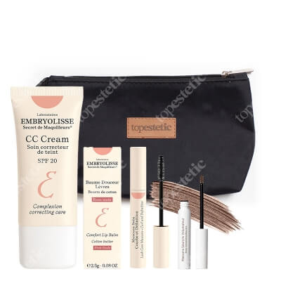 Embryolisse Lady Look ZESTAW CC krem 30 ml + Balsam do ust 2,5 g + Mascara i serum do brwi 2 w 1 (kolor - jasny brąz) 5 ml + Tusz do rzęs 8 ml + kosmetyczka 1 szt