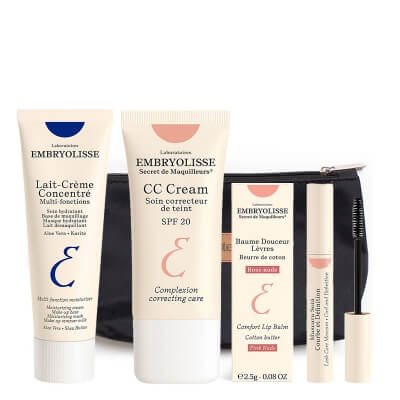 Embryolisse Make Up Care ZESTAW Krem odżywczo-nawilżający 30 ml + Pielęgnujący tusz do rzęs 8 ml + Balsam do ust 2,5 g + CC krem 30 ml + kosemtyczka 1 szt