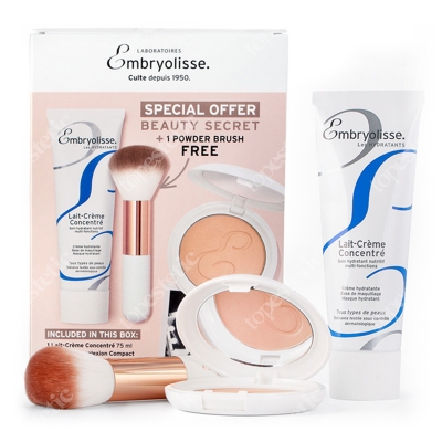 Embryolisse Parisian Glow Beauty Secret- Limited Edition ZESTAW Puder wygładzająco-brązujący 12 g + Krem odżywczo-nawilżający 75 ml + Uniwersalny pędzel do pudru 1 szt