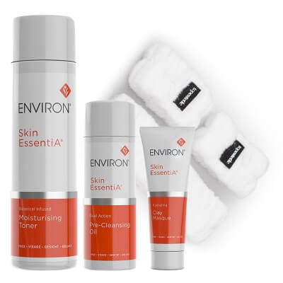 Environ Skin EssentiA Cleansing Set ZESTAW Olejek 100 ml + Tonik 200 ml + Maska 50 ml + Zestaw opasek do mycia twarzy