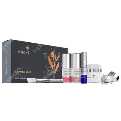 Environ Travel Essentials Stay Glowing Set ZESTAW Żel wokół oczu 10 ml + Maska rewitalizująca 15 ml + Nawilżacz 15 ml + Żel 15 ml + Kapsułki 10 szt + Pędzelek 1 szt