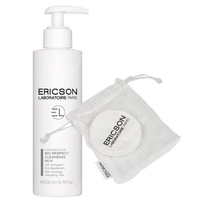 Ericson Laboratoire Bio-Respect Cleansing Milk + Cotton Rounds ZESTAW Mleczko oczyszczające 200 ml + Wielorazowy płatek kosmetyczny 1 szt