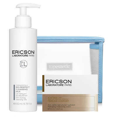 Ericson Laboratoire Bio-Respect Cleansing Milk + Fibriline Confort Cream ZESTAW Mleczko oczyszczające 200 ml + Krem nawilżający 50 ml + Kosmetyczka 1 szt