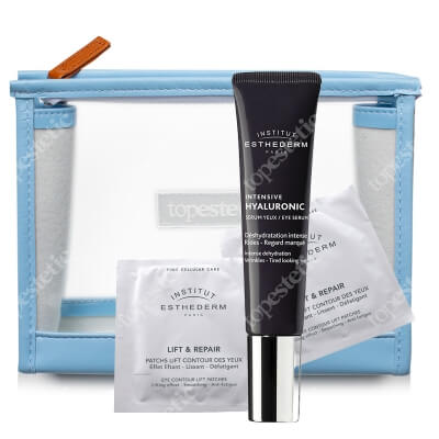 Esthederm Eye Care Set ZESTAW Liftingujące płatki pod oczy 10x2 szt. + Żel pod oczy z kwasem hialuronowym 15 ml + Kosmetyczka 1 szt