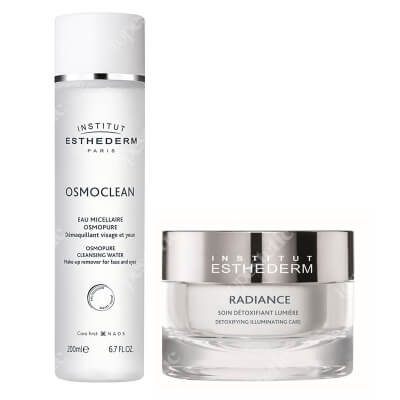 Esthederm Face&Eyes Cleansing Water + Radiance Cream ZESTAW Płyn micelarny 200 ml + Rozświetlający krem przeciwzmarszczkowy 50 ml