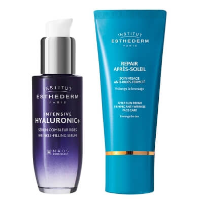 Esthederm Hyaluronic + After Sun Repair ZESTAW Serum nawilżające ze skoncentrowanym kwasem hialuronowym 30 ml + Regenerujący i przeciwzmarszczkowy krem po opalaniu 50 ml