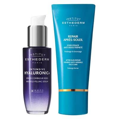 Esthederm Hyaluronic + After Sun Repair ZESTAW Serum nawilżające ze skoncentrowanym kwasem hialuronowym 30 ml + Regenerujący i przeciwzmarszczkowy krem po opalaniu 50 ml