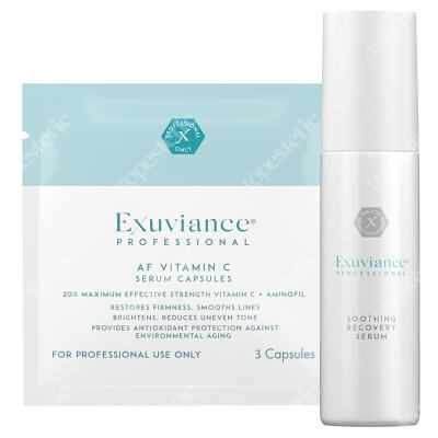 Exuviance Soothing Recovery Serum + Professional AF VITAMIN C Serum Capsules ZESTAW Kojące serum do skóry naczyniowej lub z trądzikiem różowatym 29 g + Kapsułki 3 szt